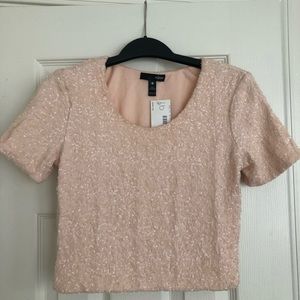 Aqua pink sequin crop top